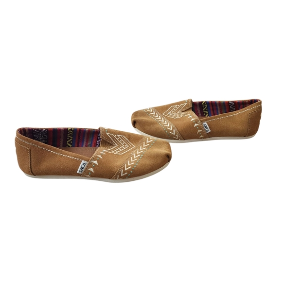 Toms Embroidered Suede Classic Slip On Brown 6.5 - Picture 2 of 6